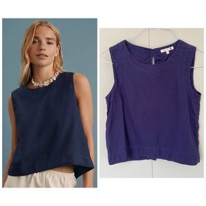 SUNDRY x ANTHROPOLOGIE Shell Tank Hemp Cotton Top in Blue